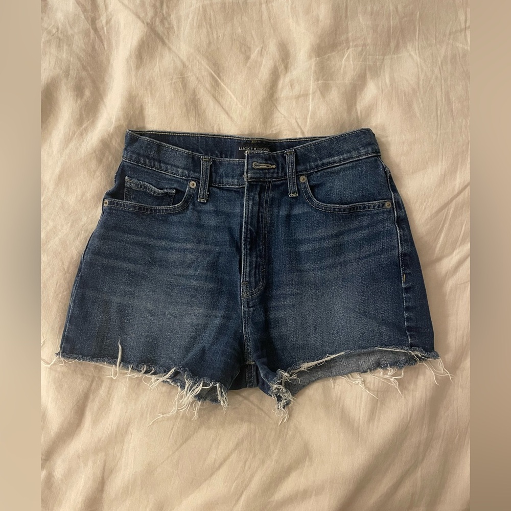Lucky Brand - High-Rise Mom Shorts – Size 4/27, Dark Wash, Raw Hem